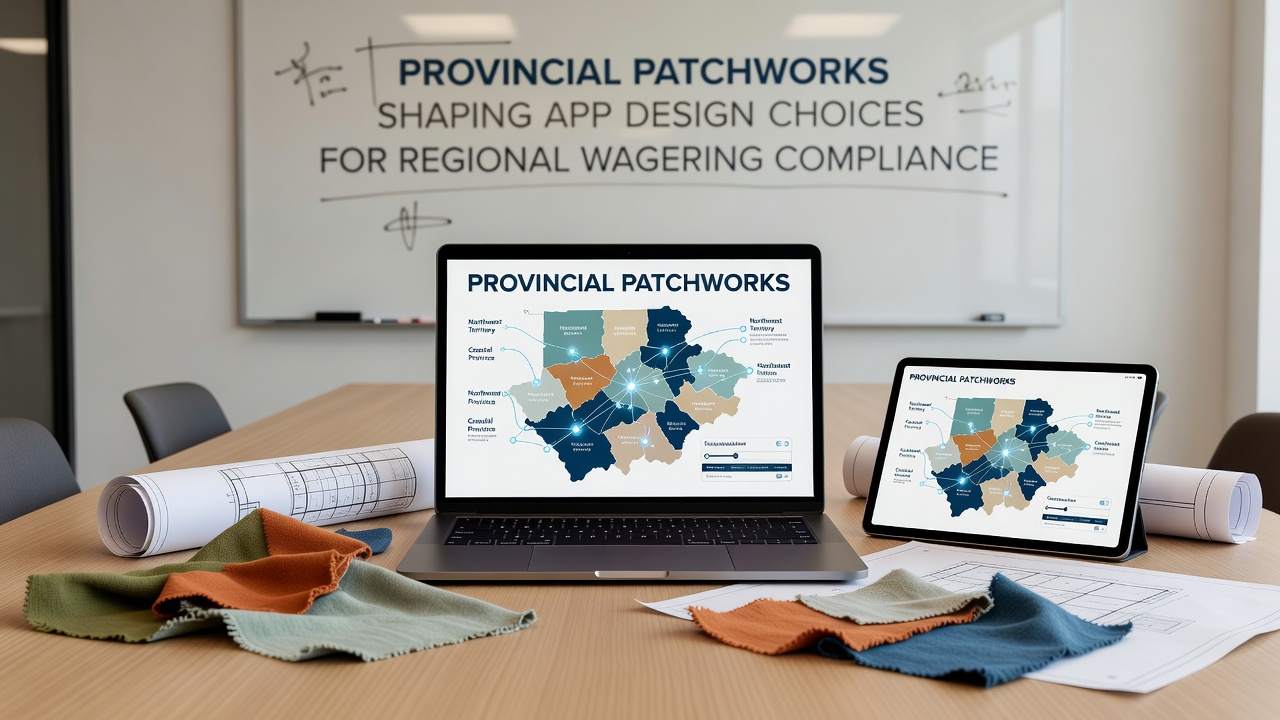 Mobile screen mockups displaying region-specific responsible gaming pop-ups and limit settings for Canadian provinces